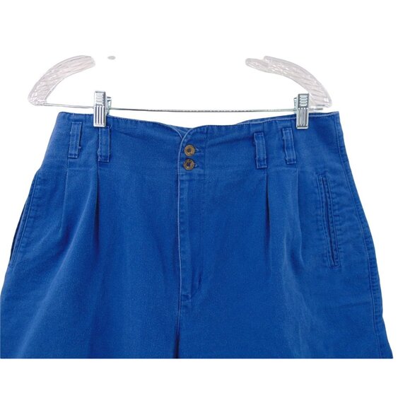 Vintage 80s Merona Blue Shorts 16 Womens High Paper Bag Waist Pleated Wide Leg - Picture 3 of 9